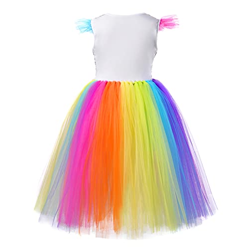 Girl Halloween Costume Unicorn Dresses Rainbow Sequin Princess Party Tutu Dress, Size 7 #TOP2