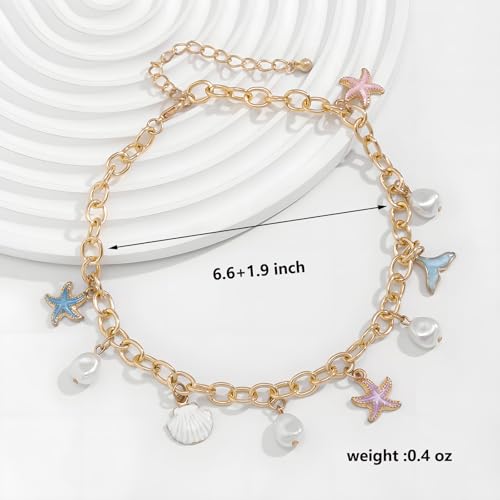 Gold Shell Charm Bracelets for Women Pearl Seashell Bracelets Starfish Shell Mermaid tail Pendant Bracelets Beach Jewelry for Women4