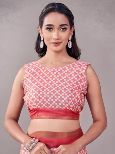Image of Satrani Women's Silk Printed Saree with Unstitched Blouse Piece