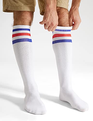 Joulli White Knee High Retro Striped Tube Socks 1-3 Pairs3