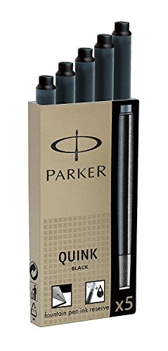 QUINK Long Fountain Pen Ink Refill Cartridges, Black, 5 Count