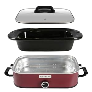 MAGNIFIQUE 4-Quart Slow Cooker with Casserole Manual Warm Setting - Perfect Kitchen Small Appliance for Family Dinners, Dishwasher Safe Crock, Red (Red) MAGNIFIQUE 4 Quart Slow Cooker with Casserole Manual Warm Setting Perfect Kitchen Small Appliance for Family Dinners Dishwasher Safe Crock Red Red