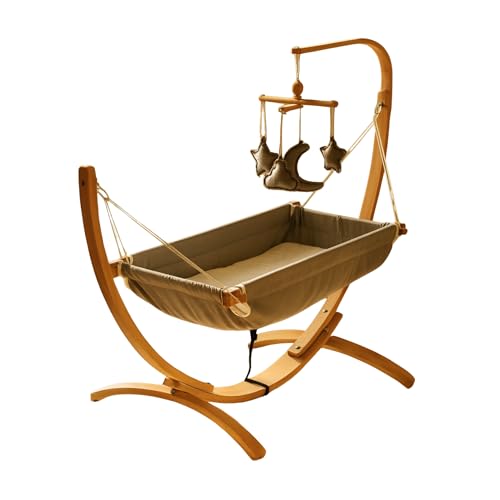 Kinder-Hängematte mit Holzgestell – Ergonomische 66×150 cm Hängeliege für 3–5 Jahre I Weicher Atmungsaktiver Stoff & Sanftes Schaukelgefühl I Tragbar & Vielseitig Nutzbar – Beige