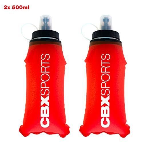 CBX Sports Botella de Agua Deportiva 2X 500ml Rojo Soft Flask para Correr, Running, Senderismo, Escalada | Blanda, Ligera y Fácil de Llenar y Agarrar