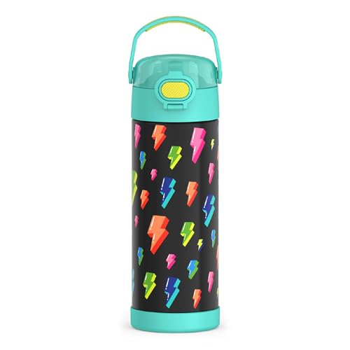THERMOS FUNTAINER 16 Ounce Stainless Steel Vacuum Insulated Bottle with Wide Spout Lid, Lightning Bolt Girl