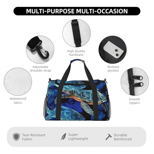 Travel Duffel Bag Lightweight Waterproof Carry On Tote Bag Foldable Weekender Overnight Bags Blue Sea Turtle In Ocean Sport Gym Bag For Women Men3