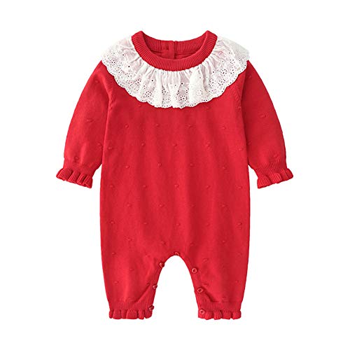 Auro Mesa Infant Baby Girls Knit Sweater Romper Princess Ruffles Collar Outfits Jumper Longsleeve Thick One Piece Clothes