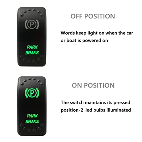 Image of Green Backlit Rocker Switch 5 Pin ON-Off Laser Etched Button Switch with Wires for Car Marine Boat UTV 20A /12V 10A /24V (Park Brake)