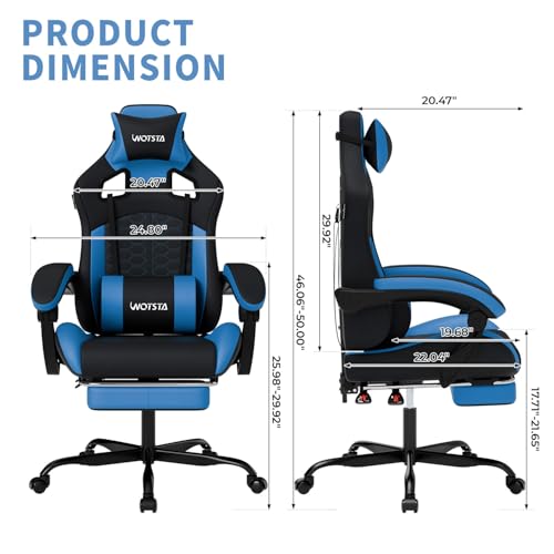 WOTSTA Gaming Chair with Footrest, Gaming Chairs PVC Leather Ergonomic Office Gamer Chair Headrest Lumbar Support Racing Style Video Gaming Chair for Office の商品画像 2