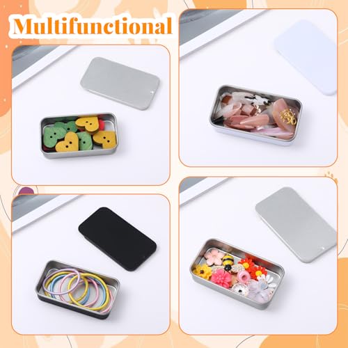 Image of 3 PCS Metal Tin Box Containers, 3 Colors Mini Rectangular Slide Top Tin Box Containers 2.36 by 1.33 by 0.4 Inch Empty Hinged Container for Candies Jewelry Crafts Pills Survival Kit