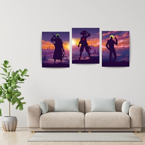 Image of ADRAIL STORE One Piece Anime Manga Poster, Zoro Character Design Wall Poster 3 Panal - A4 Size, 300 GSM, Wall Decor Posters Wall Art For Bedroom, Living room, Office, Dining Room,No Frame (1P)