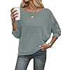 WNEEDU Pull Femme Chic et Elegant Pulls Tricoté Hiver à épaules Nues Col Bateau Manches Chauve-Souris Automne Chaud Haut Top Vert Pois 2XL