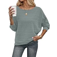 WNEEDU Pull Femme Chic et Elegant Pulls Tricoté Hiver à épaules Nues Col Bateau Manches Chauve-Souris Automne Chaud Haut Top Vert Pois 2XL
