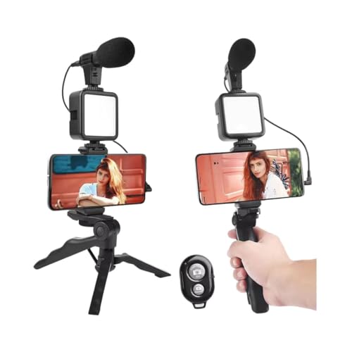 Trípode para Móvil con Aro de Luz LED, Mini Trípode Flexible con Soporte para Grabación y Selfies, Kit Vlogging Ajustable para Vídeos, Directos y Fotografía – Luz Regulable 360°