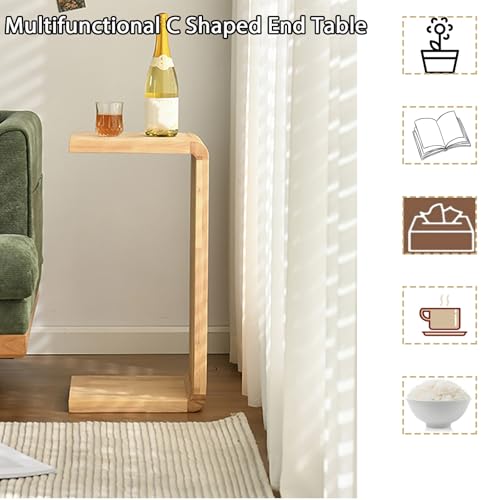 Mesa auxiliar en C de madera estrecha y extraíble para sofá y cama 5