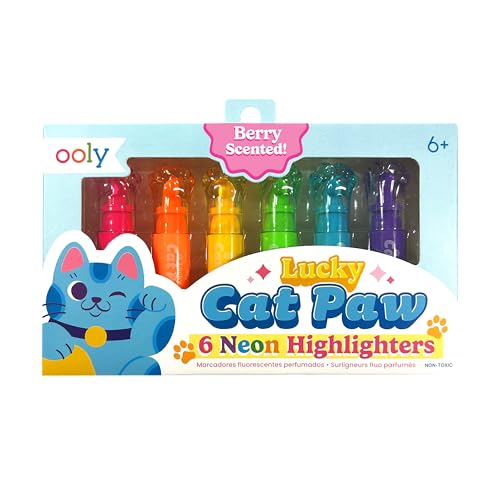 OOLY Lucky Cat Paw Scented Highlighters for Kids, Set of 6