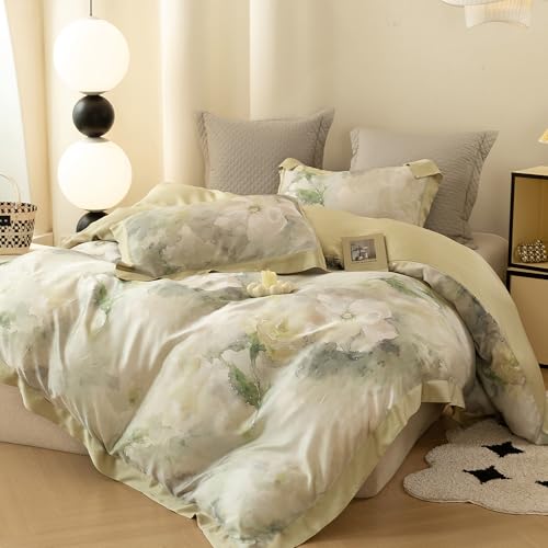 ECOCOTT Bedding 3-Piece Duvet Cover Set King Size, Silky Soft 100% Lyocell, Hypoallergenic & Eco-Friendly, Whispering Blooms Floral Pattern, Cooling & Breathable for Hot Sleepers