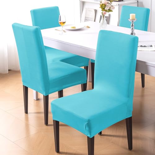 Image of HOKIPO 'SereneSolids' Stretchable 140 GSM Dining Chair Cover, Fully Covered - Set of 2, Sky Blue (AR-6246-SBL)