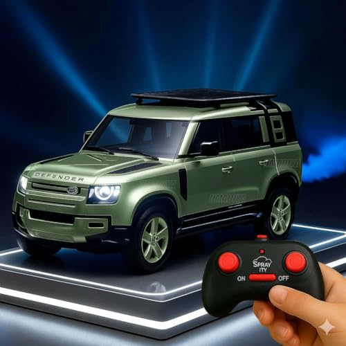 Image of Remote Control Metal Diecast Resembling Defender Car with Smoke Effect | Openable Doors & Light | 1:22 Scale | Mist Toys for Kids