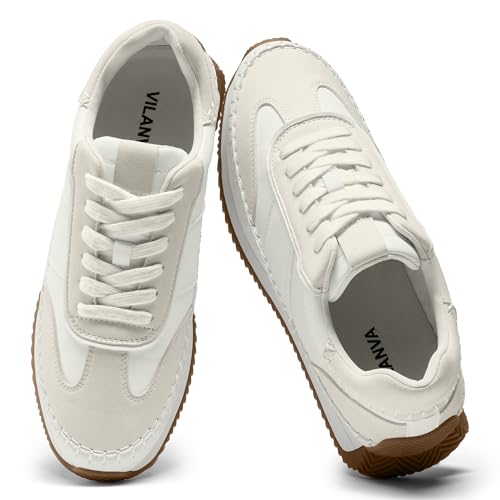 Image of Vilanva Women's Fashion Sneakers Casual Tennis Shoes with Non-Slip Retro Gum Sole Ladies Walking Trendy Footwear