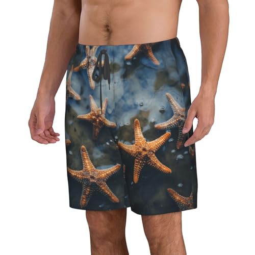 Beautiful Starfish Print Mens Casual Shorts Drawstring Summer Beach Stretch Shorts Novelty Swimtrunks2