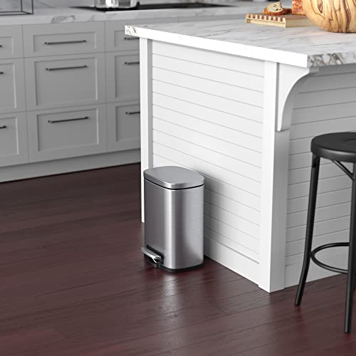 Image of iTouchless SoftStep 1.32 Gallon Slim Step Pedal Bathroom Trash Can with AbsorbX Odor Filter & Removable Inner Bucket, Fingerprint-Proof 5 L Stainless Steel Wastebasket, Restroom, Office, Tight Spaces