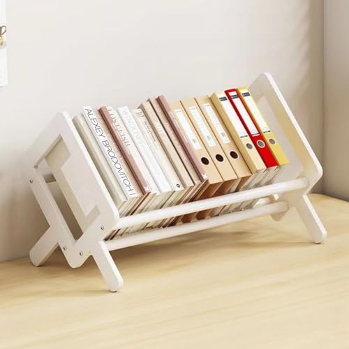 Cool Well 竹製本棚 小さい 絵本ラック ブックシェルフ 書立て ブックスタンド スリム おしゃれ 書架 多機能 雑誌 新聞 書類入れ 省スペース ホーム オフィス用 オフィス収納 (ホワイト,50*21*24.5cm)