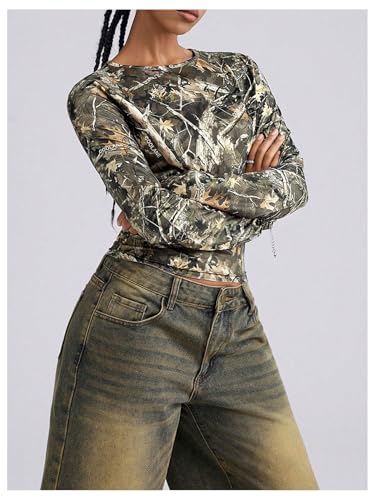 WDIRARA Women's Camo Long Sleeve T Shirt Camouflage Graphic Y2k Streetwear Tops3