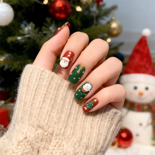 Semi Cured Gel Nail Strips Christmas Edition - 22Pcs Gel Stickers & Wraps No UV Lamp Needed Santa Reindeer Tree Design Long Lasting Waterproof Polish Easy Apply & Remove Vegan Salon Manicure