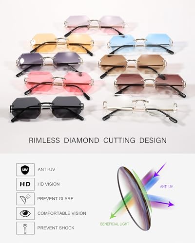 Pro Acme Rimless Rectangle Sunglasses for Men Women Polygon Frameless Tinted Shade Glasses3