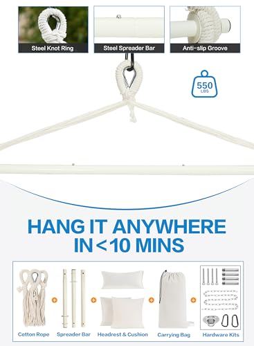 Pnaeut Hammock Swing Hanging Chair With Handmade Tassels, Max 550 Lbs, Large Macrame Hanging Chair With Pocket, Cotton Weave For Superior Comfort thumb #8