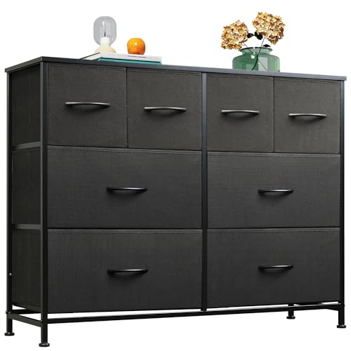 Image of WLIVE Dresser for Bedroom with 8 Drawers, Wide Fabric Dresser for Storage and Organization, Bedroom Dressers, Chest of Drawers for Living Room, Closet, Hallway, Black