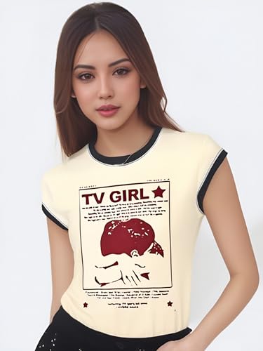 Baby Tees for Women Y2k Summer Beige Graphic Crop Tops Short Sleeve Teen Girls T-Shirts2