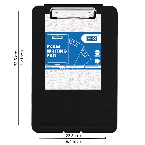 Image of SPS Exampad A4 Plastic Clipboard with Built-in Storage and Pen Holder - Ideal for School, Office, Travel - Perfect for Students and Professionals, School and Office - Black