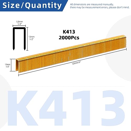 Glarks 2000Pcs 18 Gauge Narrow Crown Staples, 1/2 Inch Galvanized Crown Narrow Staples Assortment Kit for Electric Stapler, Pneumatic, DIY Home Improvement (Gold)