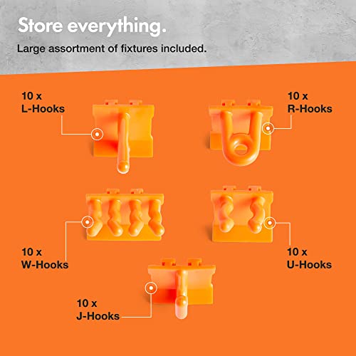 VonHaus 50 Piece Wall Mounted Plastic Pegboard and Shelf Tool Organizer - DIY Garage Storage Wall Mount System with Rack and 50 Assorted Hook Accessories - Tool, Parts and Craft Organizer