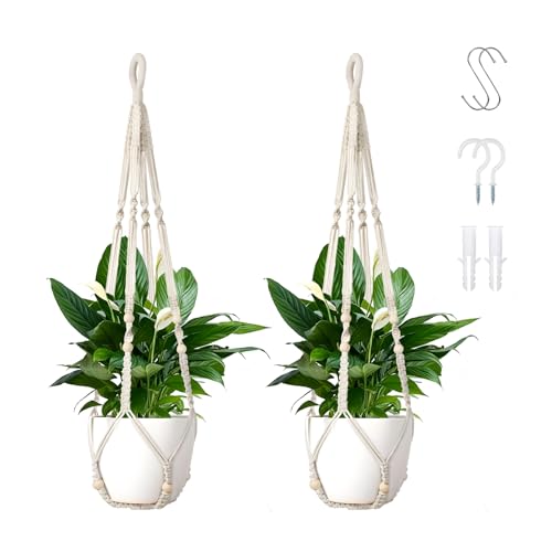 KiauFdcf 2er Set Makramee Blumenampel 35in - Baumwollseil...