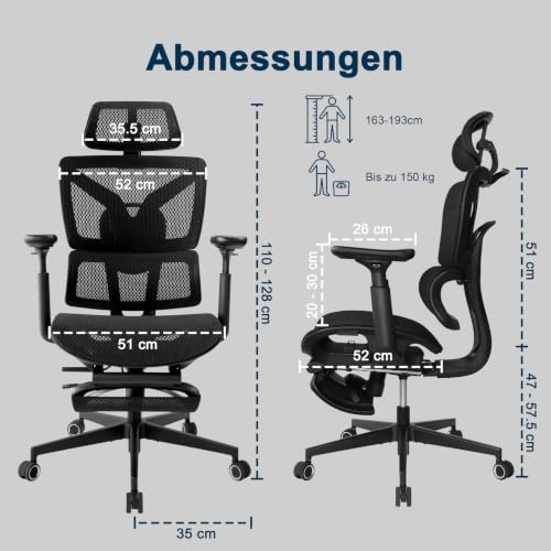 RIEIOR Ergonomischer XXL Bürostuhl mit Fußstütze – Ansicht 2