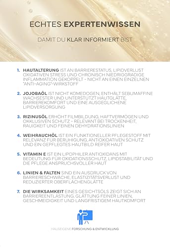BIO Gesichtsöl: Rizinusöl, Jojobaöl, Weihrauch & Vitamin E; Nährt & pflegt Falten, Linien, trockene oder rissige Haut; Natürliche Anti Aging Pflege für strahlenden Teint & alle Hauttypen (100ml)