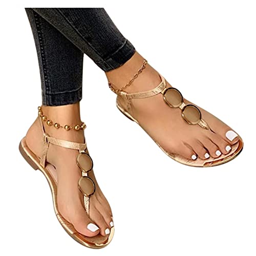 Summer Sandals for Women Wedge Platform Sandals for Women Sexy Flat Casual Roman Open Toe Sandals Buckle-Strap Retro Sandals Women Sandals Gold