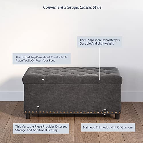 Image of BELLEZE Storage Ottoman, Tufted Ottoman with Close Hinge, Foot Rest for Living Room (Dark Gray, 31 inch)