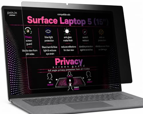 Image of Pxin 360 Pro Privacy Screen guard compatible with Surface Laptop 5 (15 inch) | Anti Glare | Anti UV | Anti Blue | Anti Reflection | Privacy Filter | Unbreakable Build