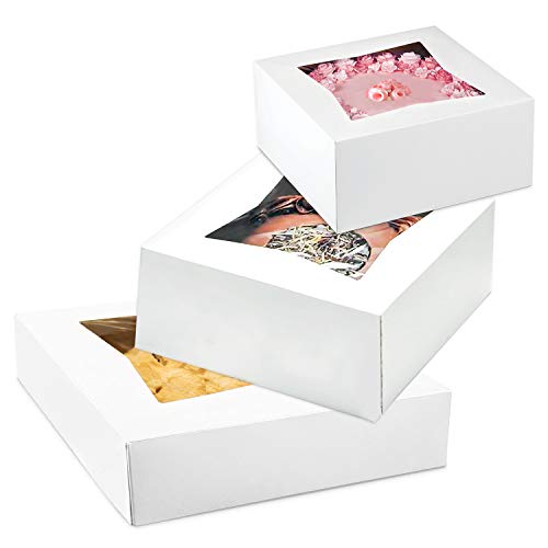 [36 Pack] Bakery Box with Window 6”, 8” and 10” - White Cardboard
