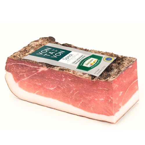BAVAREGOLA Südtiroler Speck g.g.A. Mittelstück - 400g - 6 Monate gereift - Original Südtiroler Speck Spezialität - Schinkenspeck geräuchert & luftgetrocknet