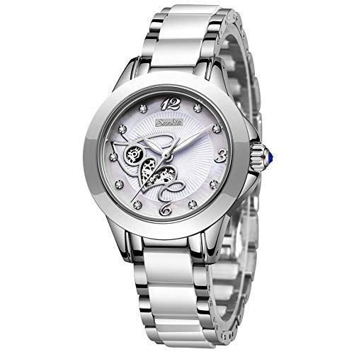 LIGE Women's Watches Fashion Casual Lightweight Analog Quartz Watch for Women Waterproof Ceramic Band Simple Elegant Ladies Watch Luxury Business Silver White Bracelet Wristwatch