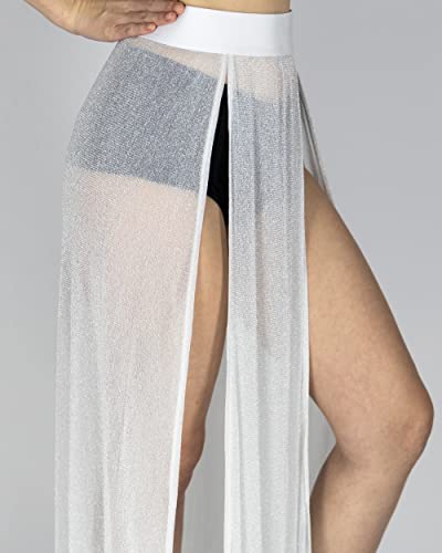 Shop Delfina Sheer High Waisted Maxi Sparkle Skirt Cover Up Rave Wear Women's2