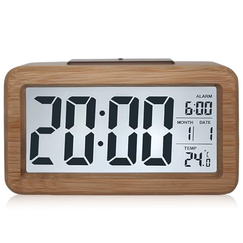 GOMETY Wecker aus Holz Digital, mit Großem LCD-Display, Klein Tischuhr mit Datum, Teperatur Anzeige, Nachtlicht, Uhr mit Snooze Moduls für...