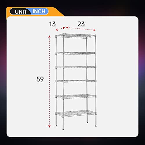 Image of BestOffice Adjustable Wire Shelving Storage Shelves Heavy Duty Shelving Unit for Small Places Kitchen Garage (Chrome, 13 inch D x 23 inch W x 59 inch H)