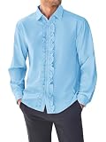 Bbalizko Men's Ruffled Tuxedo Shirts Wedding Dinner Slim Fit Button Down Long Sleeve Dress Shirts Blue