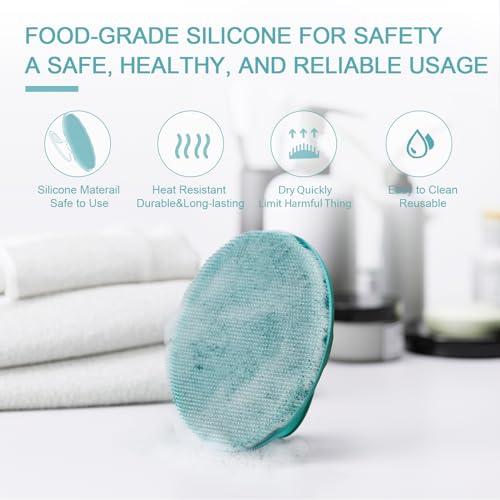 Image of Silicone Body Scrubber Shower Bath Wash Brush Gentle Exfoliating Scrub Cleansing Loofah for Women Men Baby Sensitive Skin, Easy to Clean, Lather Nicely, More Hygienic, 1 Pack, Cyan